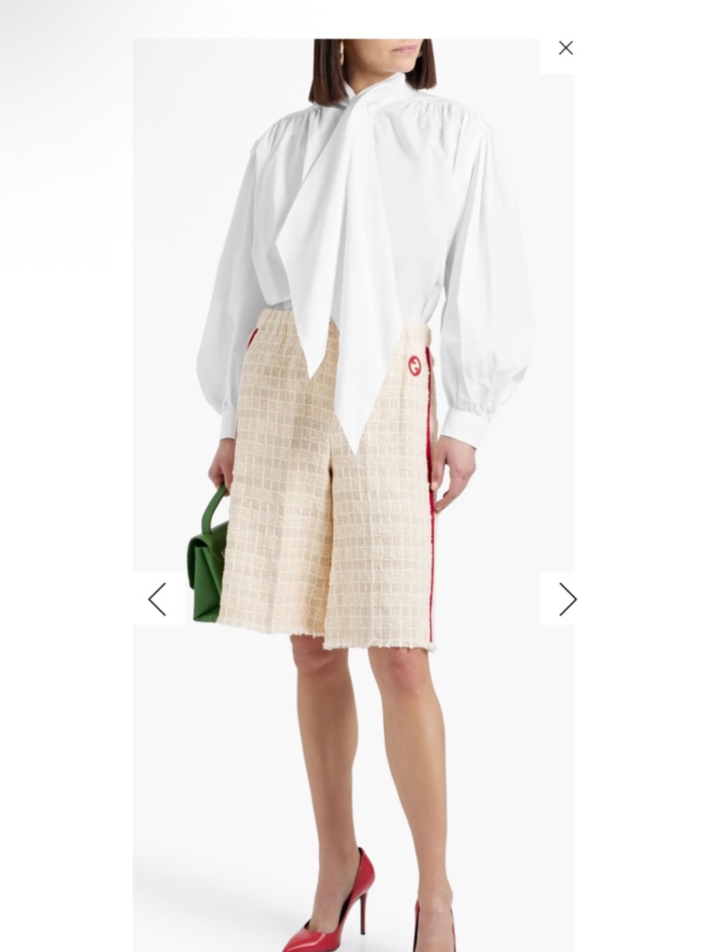 NWT Gucci Cream Tweed Drawstring Shorts with Red Side Stripe-42